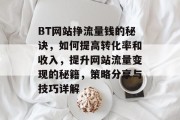 BT网站挣流量钱的秘诀,如何提高转化率和收入,提升网站流量变现的秘籍,策略分享与技巧详解 BT网站挣流量钱的秘诀,如何提高转化率和收入,提升网站流量变现的秘籍,策略分享与技巧详解