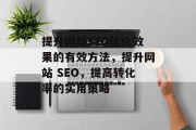 提升网站SEO优化效果的有效方法,提升网站 SEO,提高转化率的实用策略 提升网站SEO优化效果的有效方法,提升网站 SEO,提高转化率的实用策略