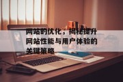网站的优化,揭秘提升网站性能与用户体验的关键策略 网站的优化,揭秘提升网站性能与用户体验的关键策略