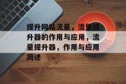 提升网站流量,流量提升器的作用与应用,流量提升器,作用与应用简述