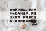高效优化网站，提升用户体验与转化率，网站优化策略，提高用户体验，增强转化率的策略
