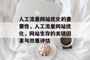 人工流量网站优化的重要性,人工流量网站优化,网站生存的关键因素与效果评估 人工流量网站优化的重要性,人工流量网站优化,网站生存的关键因素与效果评估