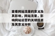 查看网站流量的意义及其影响,网站流量,影响网站运营的关键因素及其意义分析 查看网站流量的意义及其影响,网站流量,影响网站运营的关键因素及其意义分析