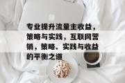 专业提升流量主收益,策略与实践,互联网营销,策略、实践与收益的平衡之道 专业提升流量主收益,策略与实践,互联网营销,策略、实践与收益的平衡之道