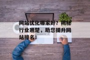 网站优化哪家好?揭秘行业翘楚,助您提升网站排名! 网站优化哪家好?揭秘行业翘楚,助您提升网站排名!