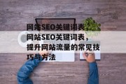网站SEO关键词表,网站SEO关键词表,提升网站流量的常见技巧与方法 网站SEO关键词表,网站SEO关键词表,提升网站流量的常见技巧与方法