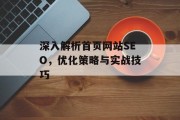 深入解析首页网站SEO,优化策略与实战技巧 深入解析首页网站SEO,优化策略与实战技巧