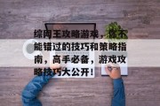 综网王攻略游戏，你不能错过的技巧和策略指南，高手必备，游戏攻略技巧大公开！