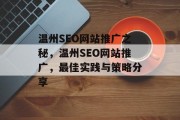 温州SEO网站推广之秘,温州SEO网站推广,最佳实践与策略分享 温州SEO网站推广之秘,温州SEO网站推广,最佳实践与策略分享