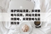 维护网站流量,关键策略与实践,网站流量维持策略,关键策略与实践分享 维护网站流量,关键策略与实践,网站流量维持策略,关键策略与实践分享