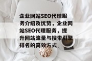 企业网站SEO代理服务介绍及优势，企业网站SEO代理服务，提升网站流量与搜索引擎排名的高效方式