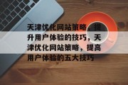 天津优化网站策略，提升用户体验的技巧，天津优化网站策略，提高用户体验的五大技巧