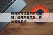 提高网站流量的有效策略,提升网站流量,有效策略解析 提高网站流量的有效策略,提升网站流量,有效策略解析
