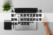 头条号运营怎么提升流量?,头条号流量管理策略,如何提高转化率和用户活跃度 头条号运营怎么提升流量?,头条号流量管理策略,如何提高转化率和用户活跃度