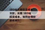 SEO站长期投资成本分析，长期 SEO站投资成本，如何合理控制成本？