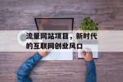 流量网站项目,新时代的互联网创业风口 流量网站项目,新时代的互联网创业风口