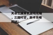 天命三国单机游戏攻略,三国时空,新手攻略揭秘! 天命三国单机游戏攻略,三国时空,新手攻略揭秘!