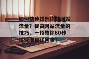 如何快速提升你的网站流量?提高网站流量的技巧,一招教你60秒快速增加访问量! 如何快速提升你的网站流量?提高网站流量的技巧,一招教你60秒快速增加访问量!