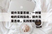 提升流量思维,一种策略的实践指南,提升流量思维,实践策略指南
