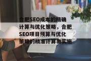 合肥SEO成本的精确计算与优化策略，合肥SEO项目预算与优化策略的精准计算与实施