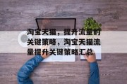 淘宝天猫,提升流量的关键策略,淘宝天猫流量提升关键策略汇总 淘宝天猫,提升流量的关键策略,淘宝天猫流量提升关键策略汇总