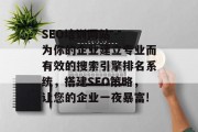 SEO培训网站 - 为你的企业建立专业而有效的搜索引擎排名系统,搭建SEO策略,让您的企业一夜暴富! SEO培训网站 - 为你的企业建立专业而有效的搜索引擎排名系统,搭建SEO策略,让您的企业一夜暴富!