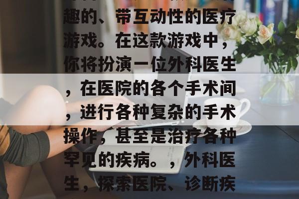 外科医生是一款超级有趣的、带互动性的医疗游戏。在这款游戏中,你将扮演一位外科医生,在医院的各个手术间,进行各种复杂的手术操作,甚至是治疗各种罕见的疾病。,外科医生,探索医院、诊断疾病! 外科医生是一款超级有趣的、带互动性的医疗游戏。在这款游戏中,你将扮演一位外科医生,在医院的各个手术间,进行各种复杂的手术操作,甚至是治疗各种罕见的疾病。,外科医生,探索医院、诊断疾病!
