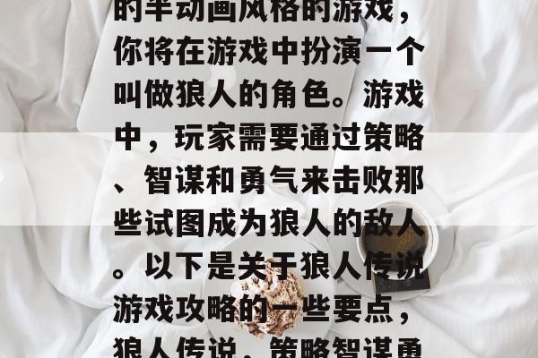 狼人传说是一款由日本的半动画风格的游戏,你将在游戏中扮演一个叫做狼人的角色。游戏中,玩家需要通过策略、智谋和勇气来击败那些试图成为狼人的敌人。以下是关于狼人传说游戏攻略的一些要点,狼人传说,策略智谋勇闯副本 狼人传说是一款由日本的半动画风格的游戏,你将在游戏中扮演一个叫做狼人的角色。游戏中,玩家需要通过策略、智谋和勇气来击败那些试图成为狼人的敌人。以下是关于狼人传说游戏攻略的一些要点,狼人传说,策略智谋勇闯副本