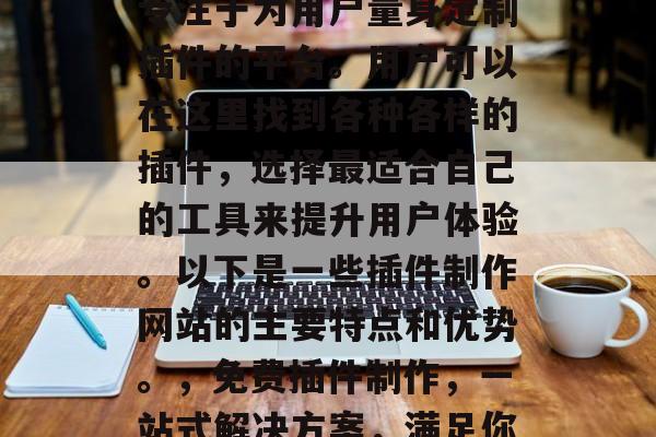 插件制作网站,是一个专注于为用户量身定制插件的平台。用户可以在这里找到各种各样的插件,选择最适合自己的工具来提升用户体验。以下是一些插件制作网站的主要特点和优势。,免费插件制作,一站式解决方案,满足你所有的插件需求 插件制作网站,是一个专注于为用户量身定制插件的平台。用户可以在这里找到各种各样的插件,选择最适合自己的工具来提升用户体验。以下是一些插件制作网站的主要特点和优势。,免费插件制作,一站式解决方案,满足你所有的插件需求