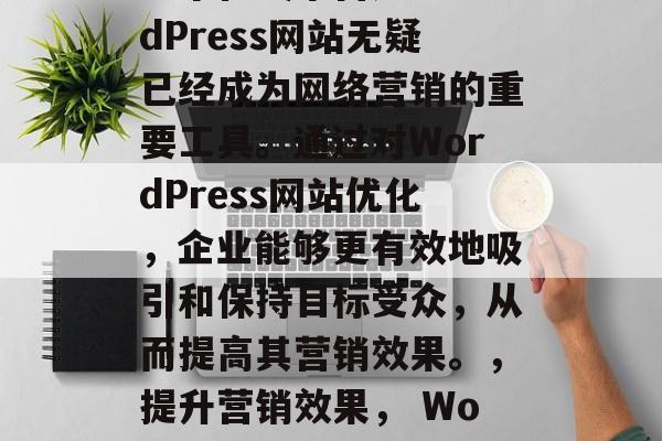 在当今的数字化时代,一个在线平台如WordPress网站无疑已经成为网络营销的重要工具。通过对WordPress网站优化,企业能够更有效地吸引和保持目标受众,从而提高其营销效果。,提升营销效果, WordPress网站优化的重要性及方法 在当今的数字化时代,一个在线平台如WordPress网站无疑已经成为网络营销的重要工具。通过对WordPress网站优化,企业能够更有效地吸引和保持目标受众,从而提高其营销效果。,提升营销效果, WordPress网站优化的重要性及方法
